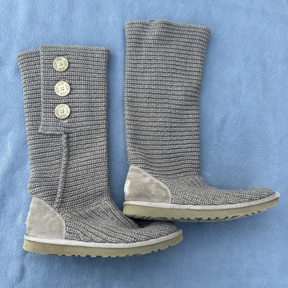 UGG Cardy Knit Sweater Boots Womens Size 9 Chestnut Tan Cabincore Cozy Slouchy